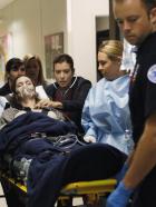 Private Practice - Nachdem Katie sie angegriffen hat, findet Pete (Tim Daly, l.) die schwerverletzte Violet (Amy Brenneman, liegend) in ihrer Wohnung. Er bringt sie sofort ins Krankenhaus, wo Addison (Kate Walsh, 3.v.r.) und Naomi um ihr Leben kämpfen ... © ABC Studios